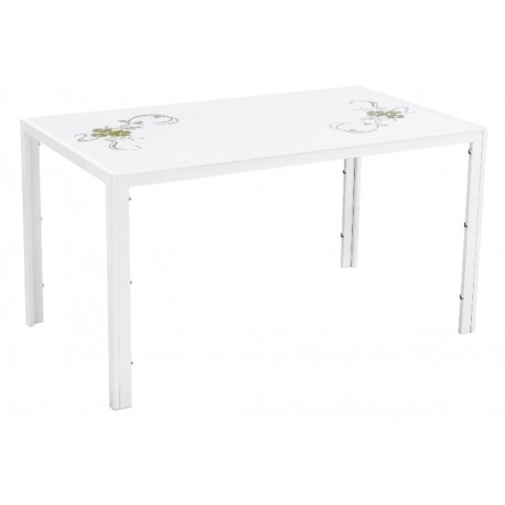 K104 Table verre blanc fleurs