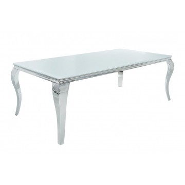 Baroque Table 150cm chrome verre blanc