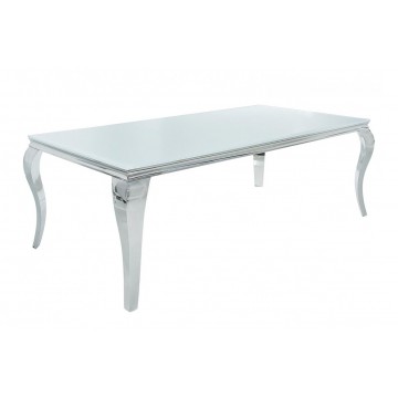 BAROQUE Table 150cm chrome verre blanc