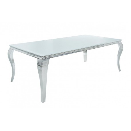 Baroque Table 150cm chrome verre blanc