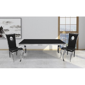 BAROQUE Table 150cm chrome verre noir