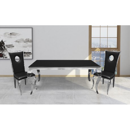 Baroque Table 150cm + 4 chaises foncées grises