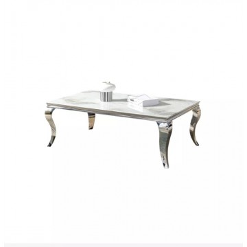 BAROQUE Table basse chrome verre blanc marbré