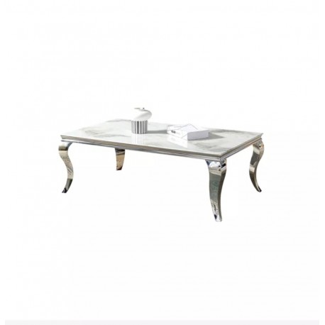 BAROQUE Table basse chrome verre blanc marbré