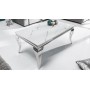BAROQUE Table basse chrome verre blanc marbré